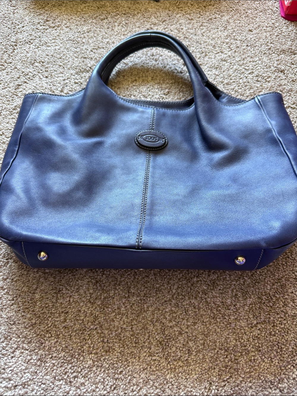 Tod's Navy Blue Leather Tote with Top Handles